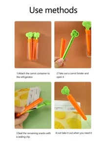 Set de 6 pinzas magnéticas con forma de zanahoria con caja de almacenamiento, útiles como sellador de bolsas de aperitivos o imán para refrigerador, decoración de cocina de Pascua - Naranja - Ver 7