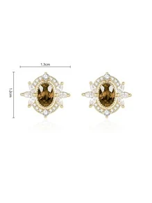 1對時尚簡約優雅時尚耳環，適合作為夏季節日、婚禮、派對及日常佩戴的禮物，設計新穎藝術氣息懷舊，純銀製作並飾有人工鋯石。 - 金黃色 - 查看 9