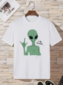 MURAMASA Hombres Camiseta con estampado de extraterrestre y slogan - Blanco - Ver 2