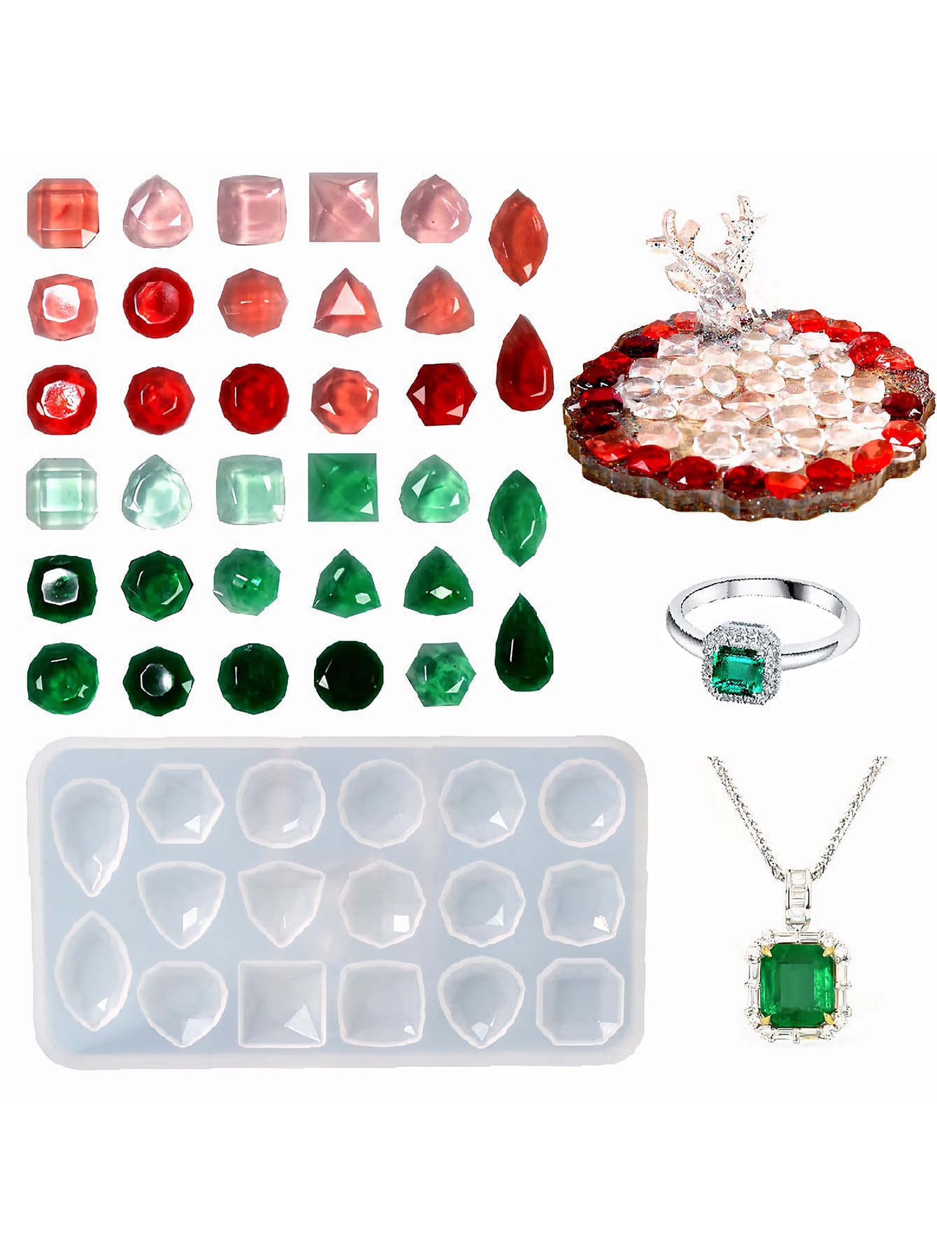 1pc Epoxy Gemstone Silicone Resin Mold Ring Earrings Necklace Brooch Gemstone Patch DIY Jewelry Making Accessories - White - View 1