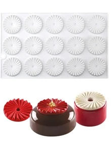 1 pieza 15 cavidades circular con fruncido Molde de silicona para DIY pastel , pastelería , chocolate , caramelo Decoración , horneando con hecho en casa Cubo de hielo - Blanco - Ver 1