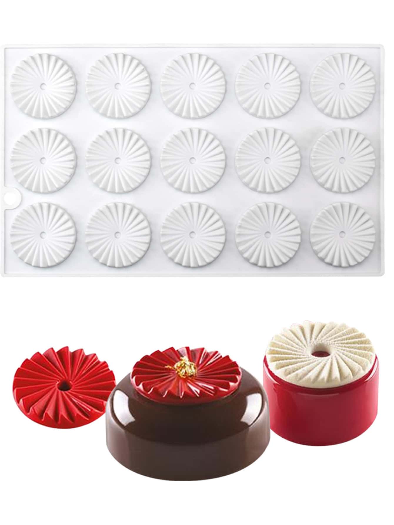 1 pieza 15 cavidades circular con fruncido Molde de silicona para DIY pastel , pastelería , chocolate , caramelo Decoración , horneando con hecho en casa Cubo de hielo - Blanco - Ver 1