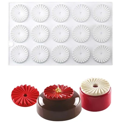 1入組15洞圓荷葉邊矽膠模具適用於DIY蛋糕,糕點,巧克力,糖果裝飾用品,烘烤和自製冰塊