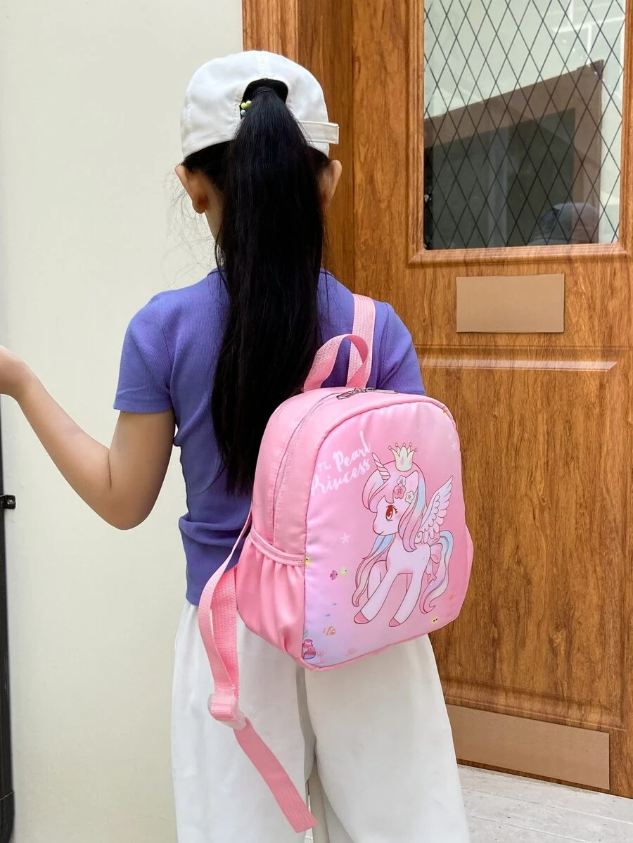 卡通獨角獸印花背包適合學步女孩學前班 - 粉色 - 查看 1