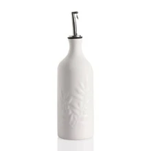 Sweejar Ceramic Olive Oil Dispenser Bottle, 20 Oz Relief Opaque Oil Cruet Protects Oil To Reduce Oxidation, Suitable For Storage Of Oil, Vinegar, Soy Sauce, Coffee Syrup, Liquids, Pack of 1 - 白色 - 查看 1