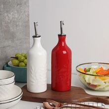 Sweejar Ceramic Olive Oil Dispenser Bottle, 20 Oz Relief Opaque Oil Cruet Protects Oil To Reduce Oxidation, Suitable For Storage Of Oil, Vinegar, Soy Sauce, Coffee Syrup, Liquids, Pack of 1 - 白色 - 查看 5
