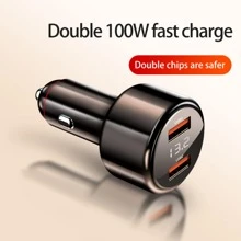 车载充电器，双100W大功率铝合金机身车载充电器，汽车点烟器QC3.0快速充电。 - 黑色 - 查看 2