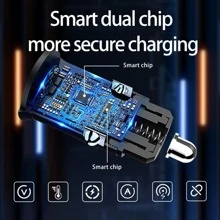 车载充电器，双100W大功率铝合金机身车载充电器，汽车点烟器QC3.0快速充电。 - 黑色 - 查看 5