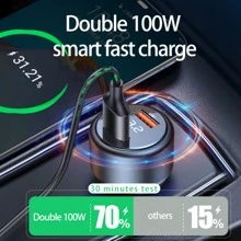 车载充电器，双100W大功率铝合金机身车载充电器，汽车点烟器QC3.0快速充电。 - 黑色 - 查看 3