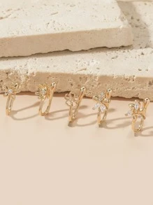 5pcs Copper & Cubic Zirconia Flower Nose Clip - Yellow Gold - View 1