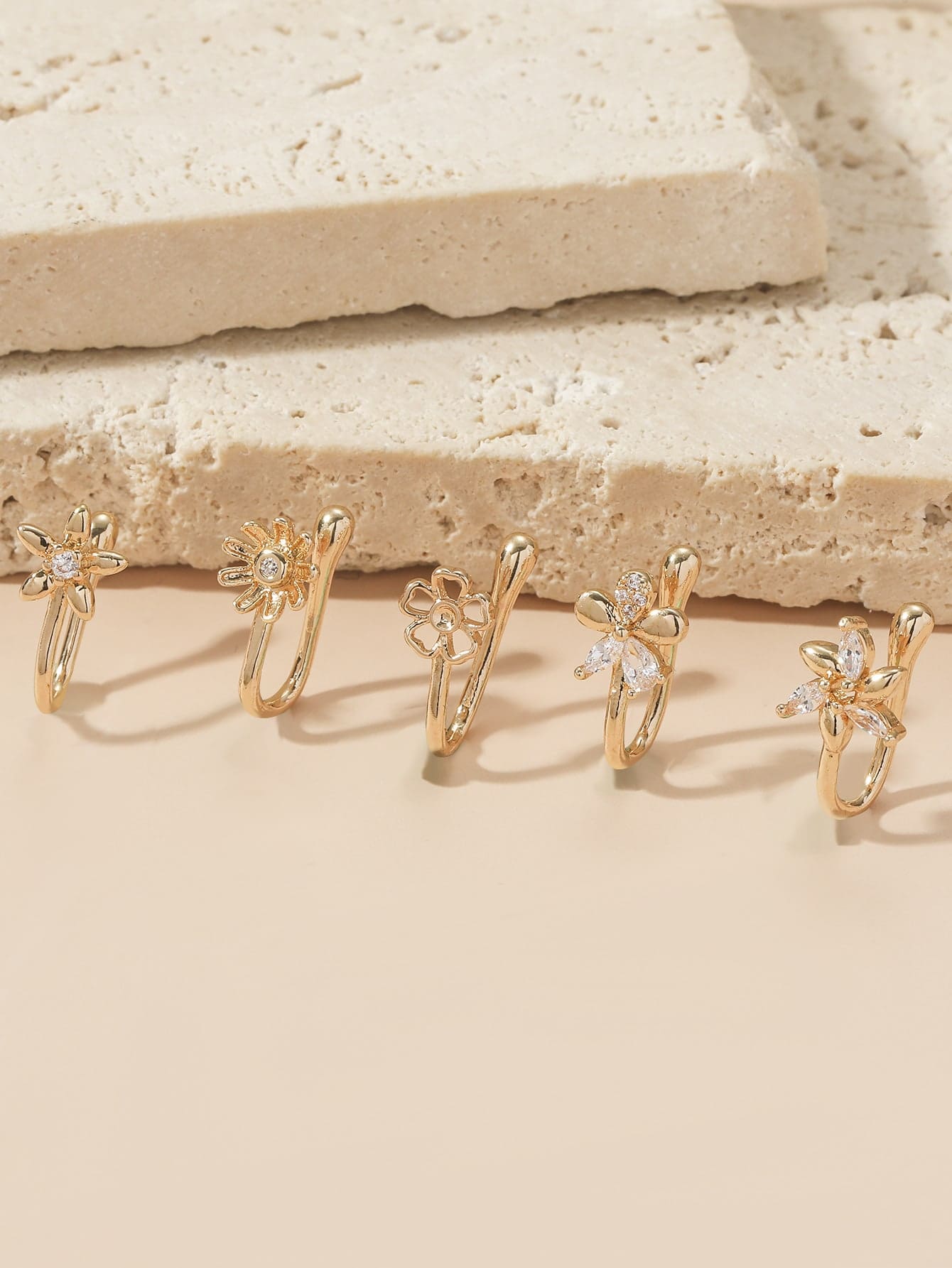 5pcs Copper & Cubic Zirconia Flower Nose Clip - Yellow Gold - View 1