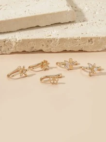 5pcs Copper & Cubic Zirconia Flower Nose Clip - Yellow Gold - View 3