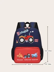 Ba lô máy xúc hoạt hình dễ thương dành cho trẻ em màu xanh đậm, thiết kế ô tô hoạt hình, ba lô sức chứa lớn, lý tưởng để tặng quà, thích hợp cho học sinh tiểu học, trẻ mẫu giáo - Màu xanh hải quân - Xem 6