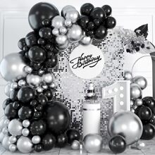 126pcs Black & Silver Balloon Garland Kit With Metallic Chrome Balloons & Latex Black Balloons In Different Sizes For Wedding, Bridal Shower, Birthday, Graduation Party Decorations,Christmas