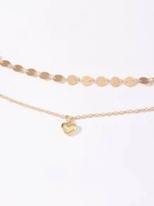 性感2入組女性極簡風格心形與圓形掛墜鍊 - 金色 - 查看 5