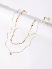 性感2入組女性極簡風格心形與圓形掛墜鍊 - 金色 - 查看 3
