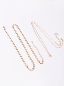 性感2入組女性極簡風格心形與圓形掛墜鍊 - 金色 - 查看 4