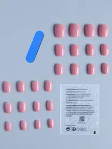 提升你風格帶24入組短橢圓形粉色假指甲套裝,適合女士女孩日常穿著 - 珊瑚粉 - 查看 2