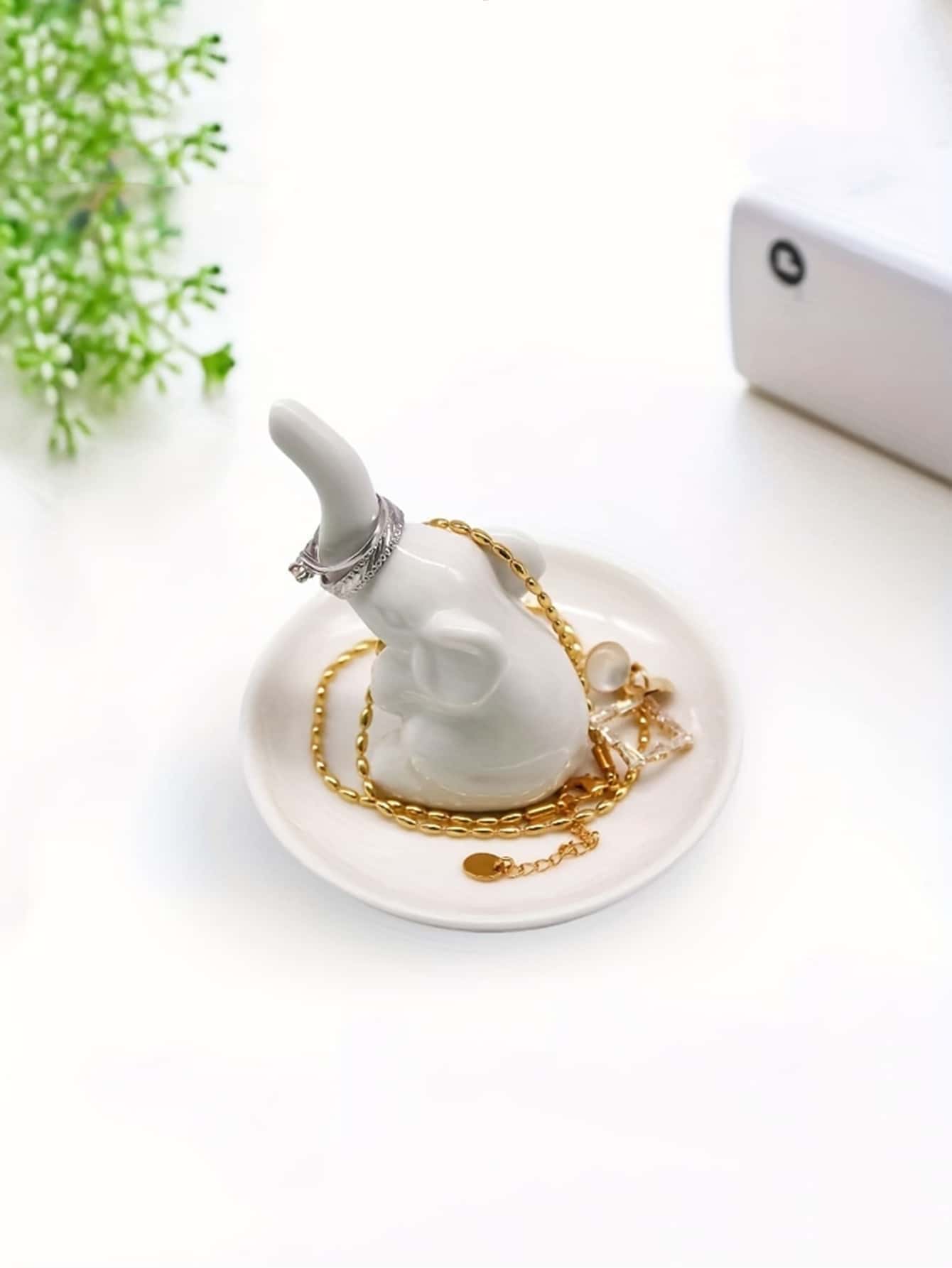 White Elephant Jewelry Storage Dish - White - View 1