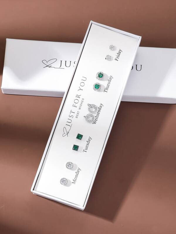 Hihho 10pcs New Arrival Fashionable Classic Colorful Cubic Zirconia Minimalist Design Women's Stud Earrings Set In Gift Box