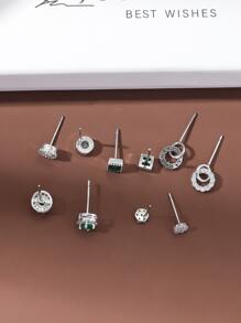Hihho 10pcs New Arrival Fashionable Classic Colorful Cubic Zirconia Minimalist Design Women's Stud Earrings Set In Gift Box