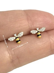 1 đôi Thời trang Khối Zirconia  Con ong Bông tai stud Đối với phụ nữ Đối với Tiệc kỷ niệm Đồ trang sức Ngày lễ tình nhân Qủa tặng - Vàng - Xem 3