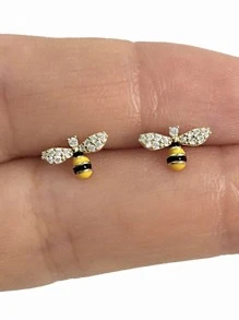 1 đôi Thời trang Khối Zirconia  Con ong Bông tai stud Đối với phụ nữ Đối với Tiệc kỷ niệm Đồ trang sức Ngày lễ tình nhân Qủa tặng - Vàng - Xem 2