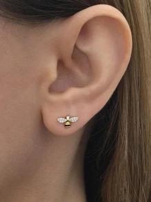 1 đôi Thời trang Khối Zirconia  Con ong Bông tai stud Đối với phụ nữ Đối với Tiệc kỷ niệm Đồ trang sức Ngày lễ tình nhân Qủa tặng - Vàng - Xem 4