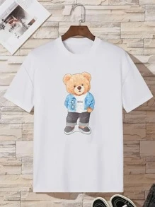 MURAMASA Hombres Camiseta con estampado de oso - Blanco - Ver 2