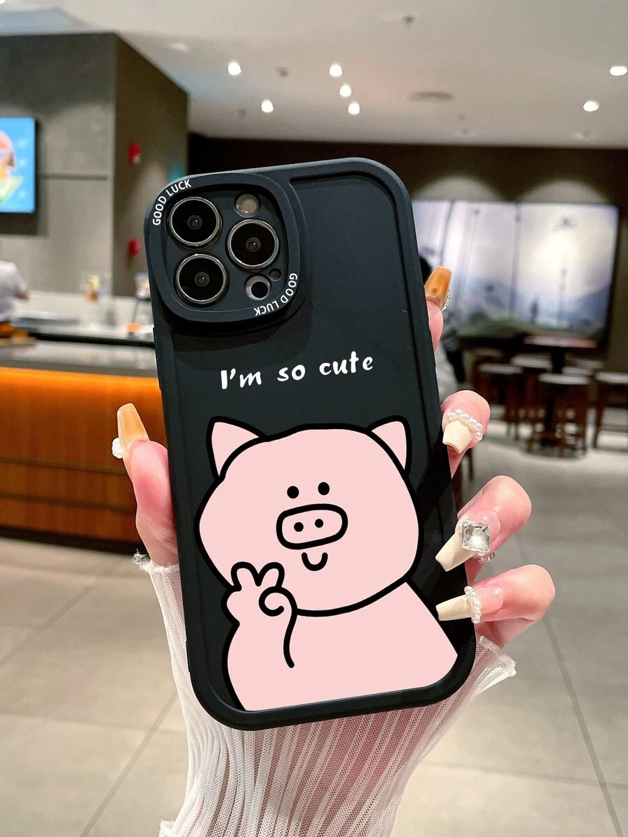 Cartoon Pig Pattern Anti-fall Phone Case - Black - View 1