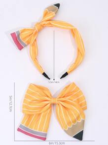 2件套返校铅笔装饰优雅时尚发饰套装，包含发带和发夹，学习用品，礼物 - 彩色 - 查看 6