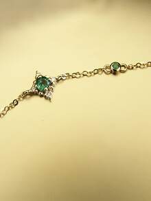 1入組簡約風&優雅宮廷風S925純銀奶奶綠石頭手環,完美適用於日常穿著和禮品 - 金色 - 查看 5