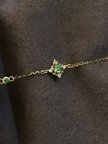 1入組簡約風&優雅宮廷風S925純銀奶奶綠石頭手環,完美適用於日常穿著和禮品 - 金色 - 查看 2