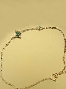 1入組簡約風&優雅宮廷風S925純銀奶奶綠石頭手環,完美適用於日常穿著和禮品 - 金色 - 查看 4