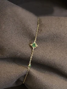 1入組簡約風&優雅宮廷風S925純銀奶奶綠石頭手環,完美適用於日常穿著和禮品 - 金色 - 查看 3