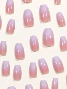 24 Cái/gói Đơn Giản Kiểu Pháp Ngắn Hình Vuông Chuyển Màu Cam & Hồng Móng Tay Giả Cho Cuộc Sống Hàng Ngày, Hẹn Hò & Trà Chiều Ấn Vào Móng Tay Đồ Dùng Làm Móng - Nhiều màu - Xem 3