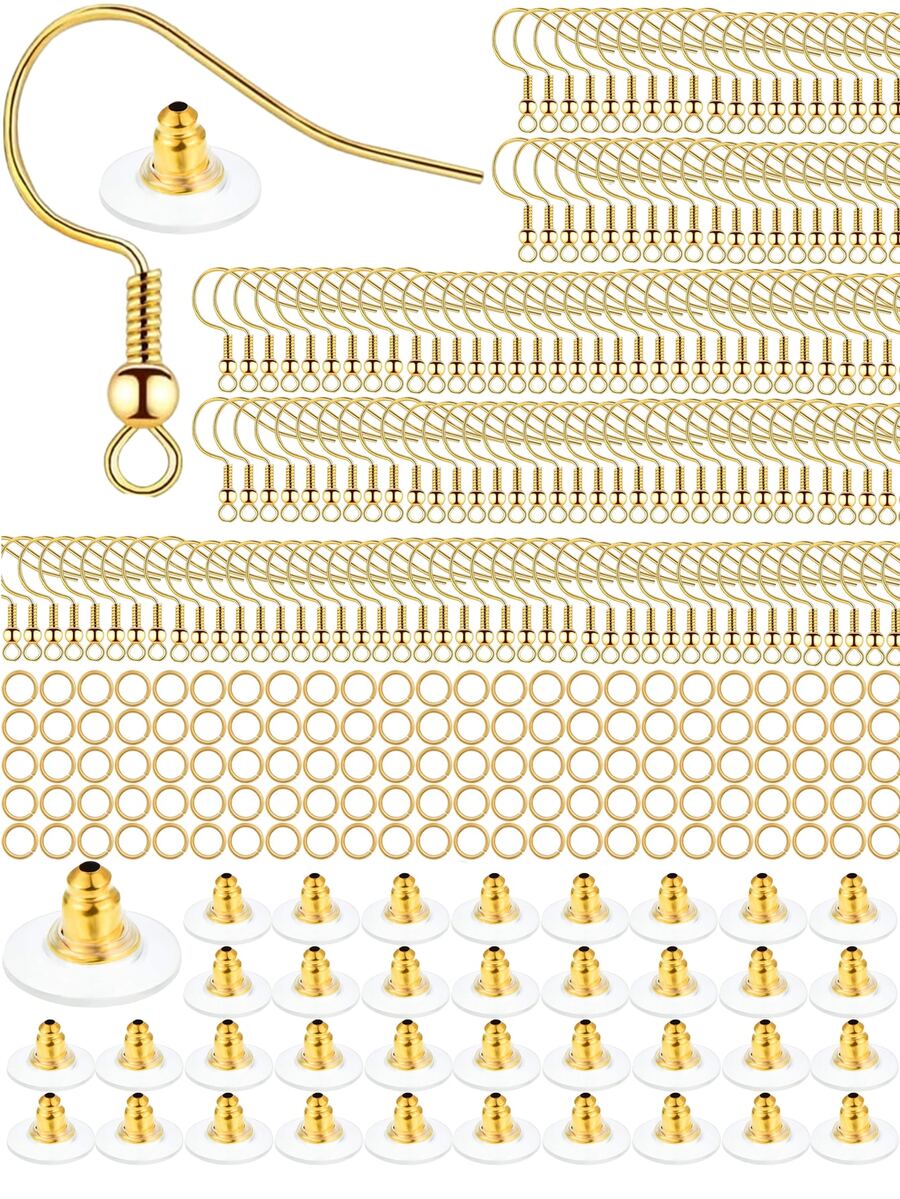 Diy Jewelry Making 200pcs Hypoallergenic Earring Hooks Kit With Jump Rings And Clear Rubber Earring Backings - Gold - View 1