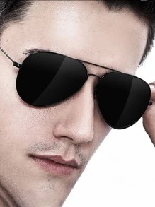 1pair Men Geometric Frame Fashion Glasses For Outdoor - Black - View 3