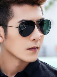 1pair Men Geometric Frame Fashion Glasses For Outdoor - Black - View 2