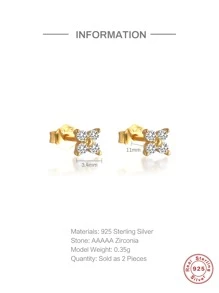 1對3MM金色耳環S925純銀方晶鋯石時尚簡約18K金鍍耳環釘狀首飾迷你女士耳環婚禮派對女士精細首飾類 - 金色 - 查看 3