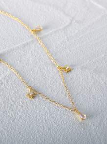 1入組925純銀淚滴形粉色項鍊女士18K鍍金水鑽星星堆女士們鎖骨項鍊 - Gold - 查看 5