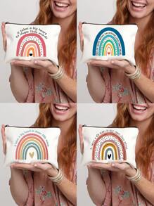 VOESETO 1入組有大心臟才能做教育家彩虹圖案化妝包，教師旅行收納袋，化妝袋，錢包鉛筆盒，學校筆袋，文具袋，教師禮物