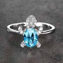 1pc Multicolor Zirconia Sea Turtle Design Ring With Beach Style, Luxury Bride Wedding Ring For Women - Blue - View 4
