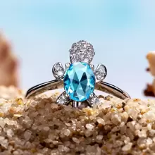 1pc Multicolor Zirconia Sea Turtle Design Ring With Beach Style, Luxury Bride Wedding Ring For Women - Blue - View 1