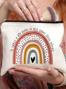 1 件 It Takes A Big Heart To Shope Little Minds 彩虹图案化妆包、教师旅行洗漱用品收纳包、化妆包、钱包铅笔笔袋、学校铅笔袋、文具用品袋、教师礼物