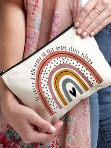 1 件 It Takes A Big Heart To Shope Little Minds 彩虹图案化妆包、教师旅行洗漱用品收纳包、化妆包、钱包铅笔笔袋、学校铅笔袋、文具用品袋、教师礼物