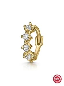 1pc 925 Sterling Silver Geometric Diamond Earrings 18K Gold Plated Inlaid AAAAA Zirconia Earrings For Women Holiday Gift - Gold - View 4