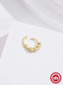 1pc 925 Sterling Silver Geometric Diamond Earrings 18K Gold Plated Inlaid AAAAA Zirconia Earrings For Women Holiday Gift - Gold - View 8