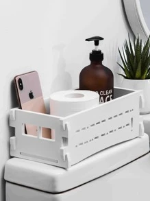 Toilet Storage Basket, Toilet Storage Box Fits on Toilet Tank Top - White - View 1