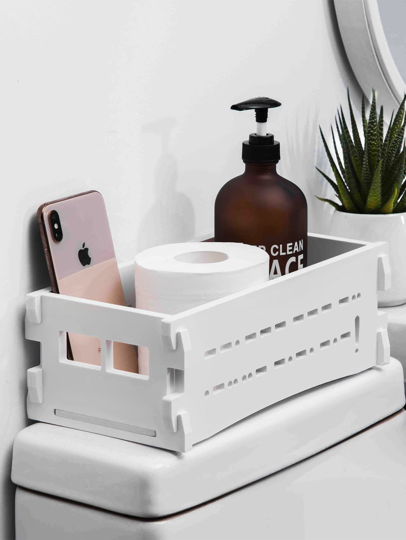 Toilet Storage Basket, Toilet Storage Box Fits on Toilet Tank Top - White - View 1